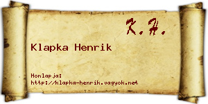 Klapka Henrik névjegykártya